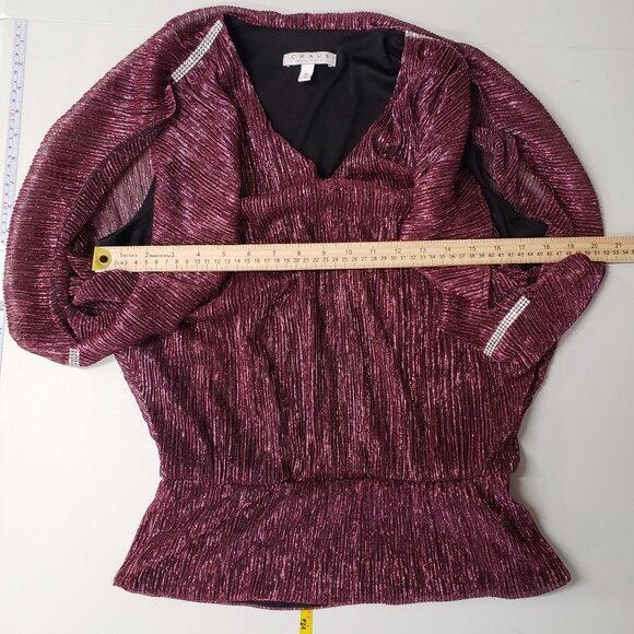 Chaus New York Metallic Plum Dolman Sleeve Blouse Size M Rhinestones Y2K Party - Picture 4 of 7